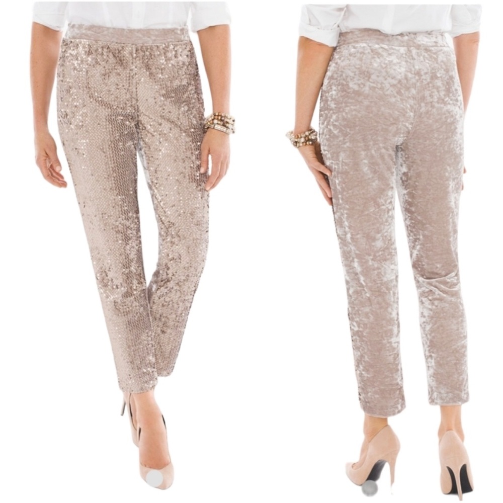 Chichos crushed velvet sequin embellished the ultimate fit ankle pants sz .5